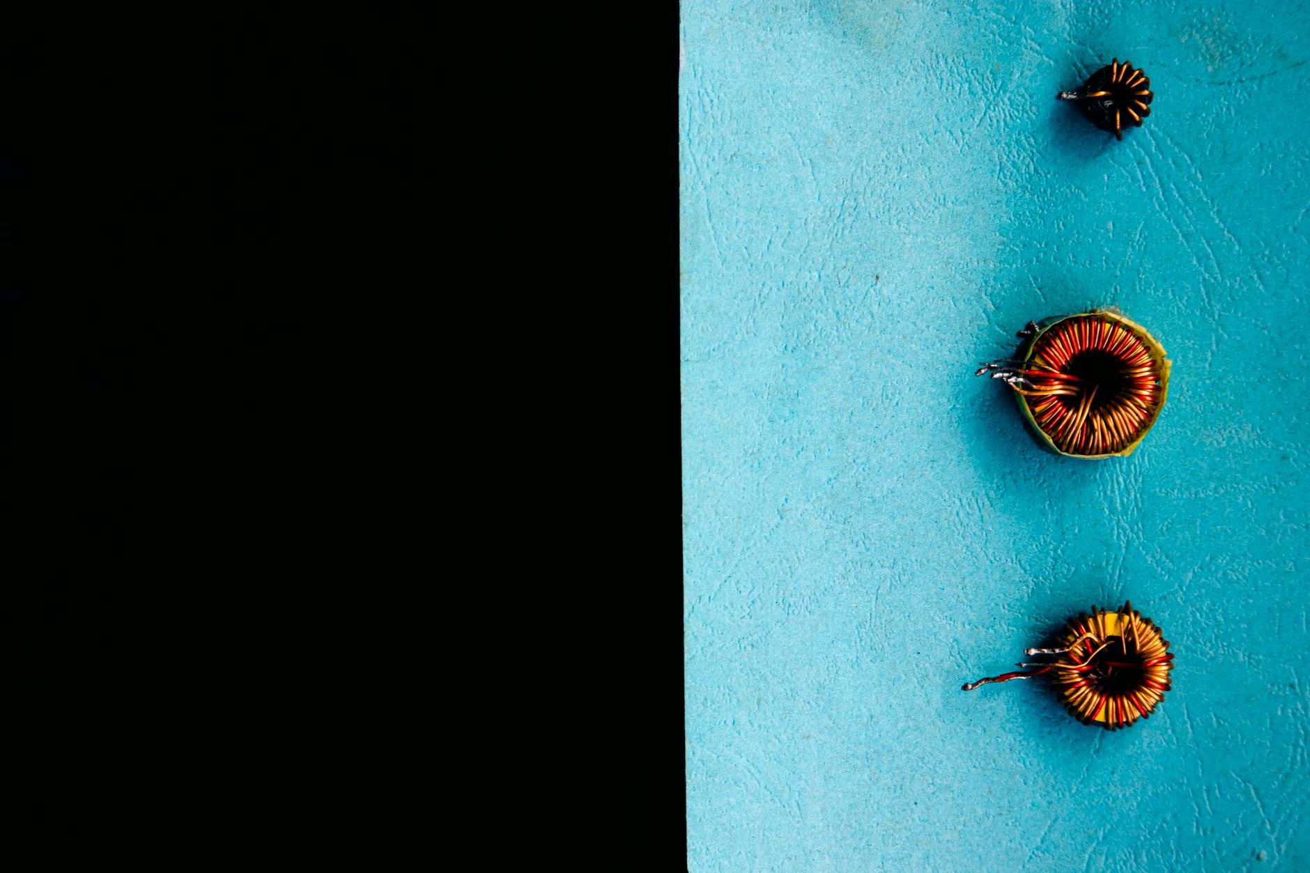 set of inductors on blue surface